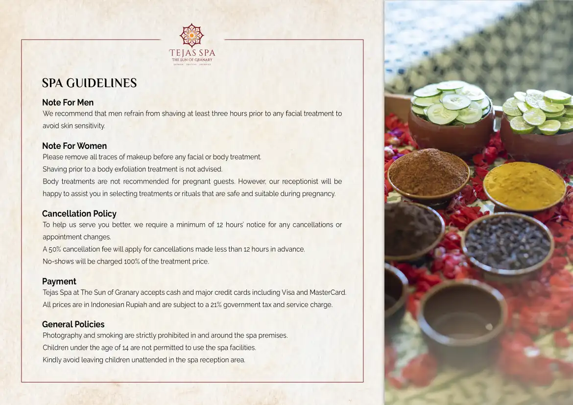 Menu at Tejas Spa by The Sun of Granary ubud 2025