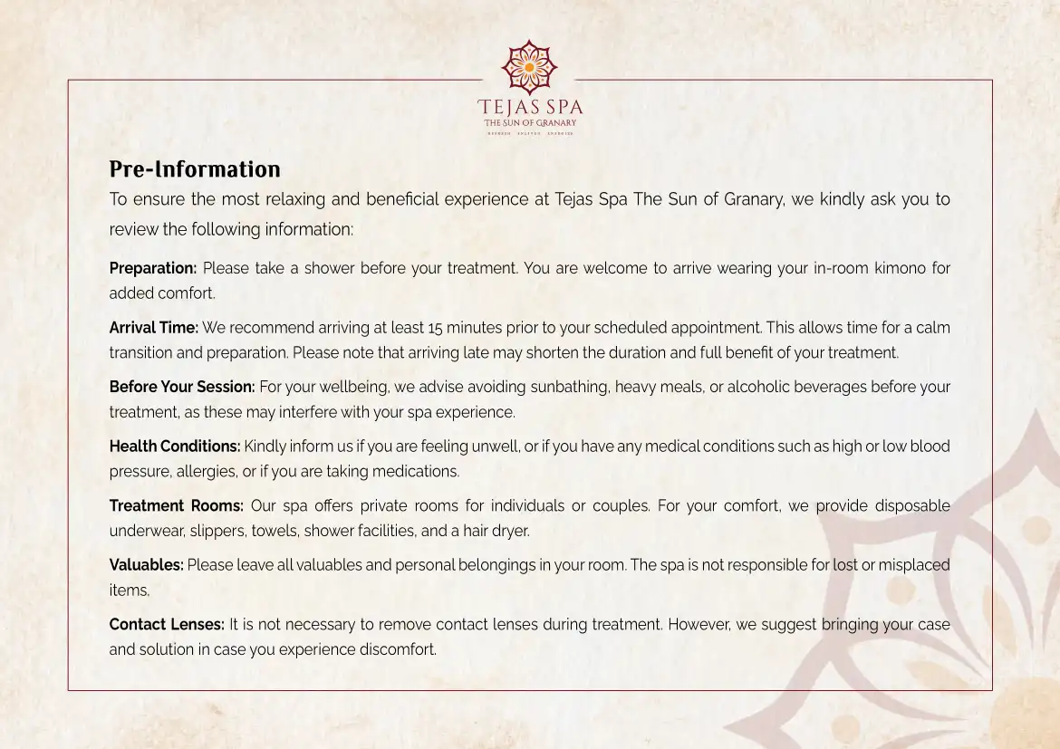 Menu at Tejas Spa by The Sun of Granary ubud 2025
