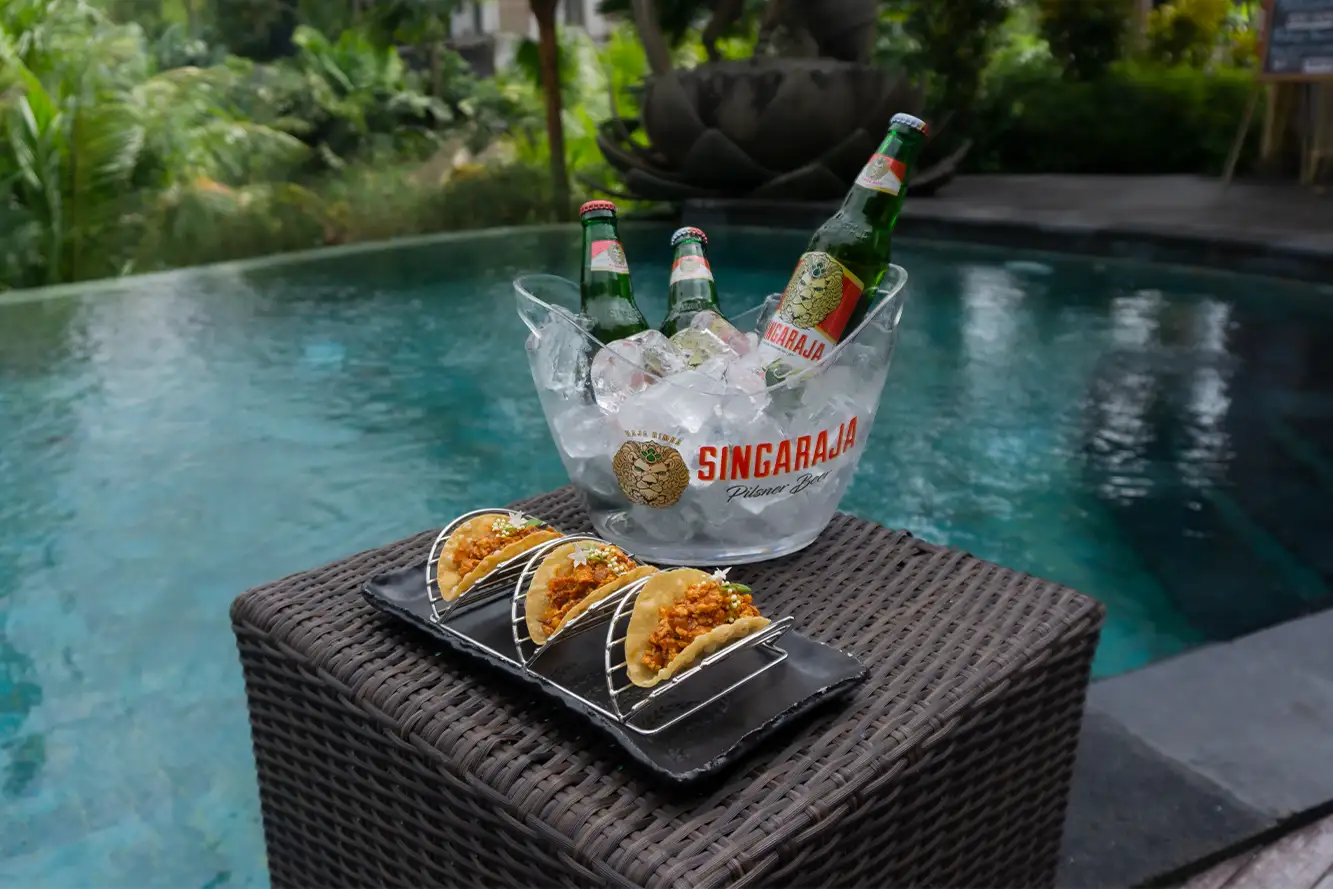 Beer & Tacos dining offer at kunang-kunang restaurant by the sun of granary ubud