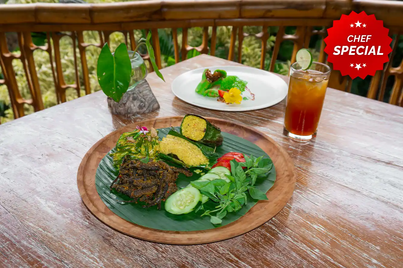 Nasi Bakar Belut Rempah dining offer at kunang-kunang restaurant by the sun of granary ubud