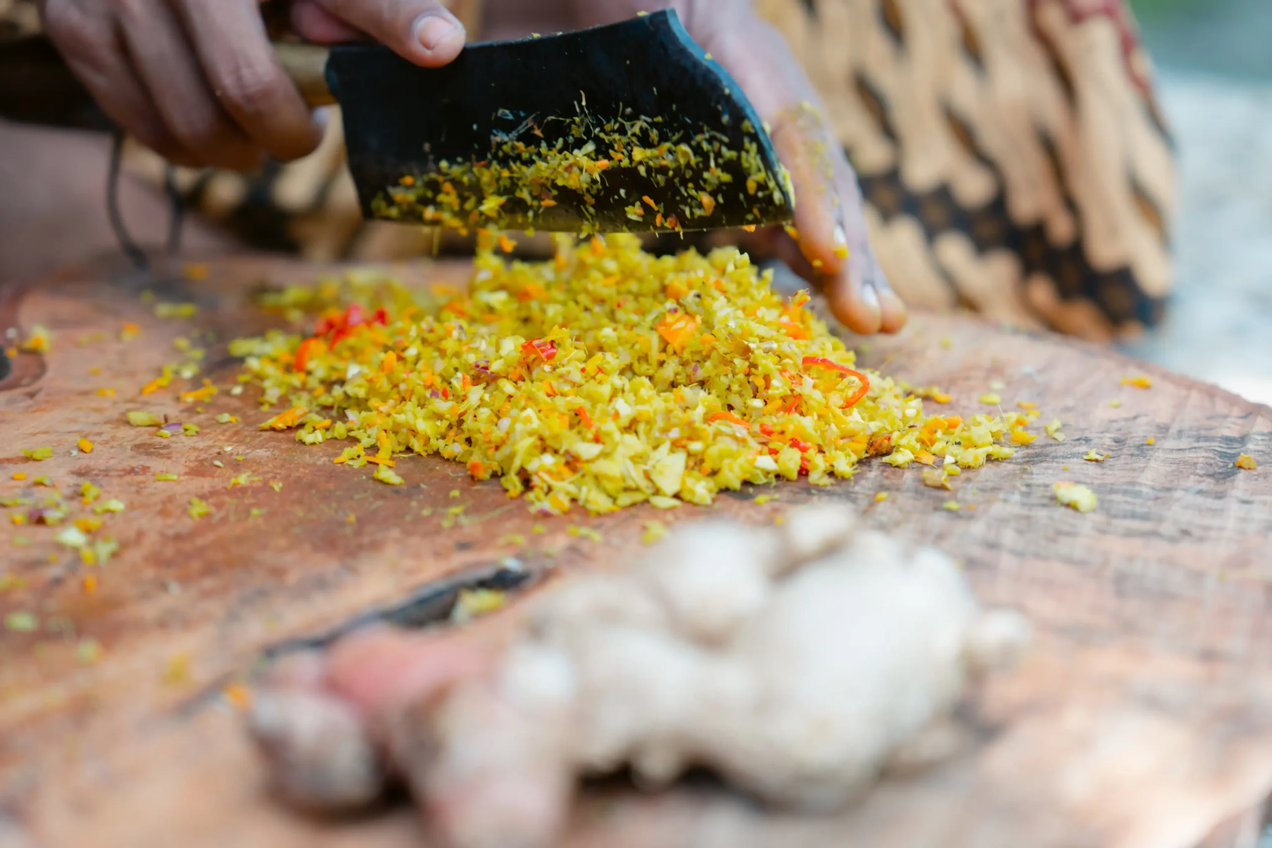Fresh yellow spice paste prepared for Balinese dishes