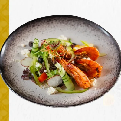 Grilled Scampi with Greek Salad